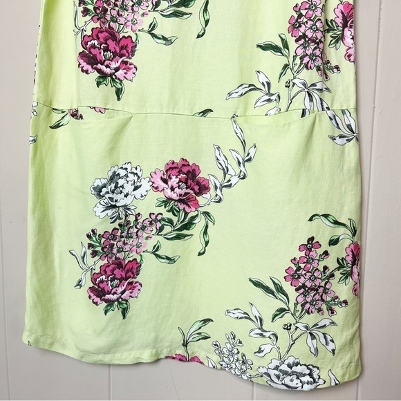 Joules Linen Blend Shift Dress 6 lime green pink floral short sleeves pockets - Picture 4 of 12